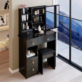 29.2" Small Size Left Drawer Desktop Vanity Table Cushioned Stool, Extra Large Right sliding W3258P291632