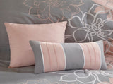 Printed Cotton Sateen Comforter Set Grey/Peach Twin/Twin XL B03597153