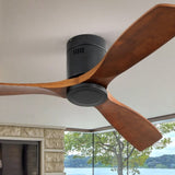 52 Inch Low Profile Ceiling Fan DC 3 Carved Wood Fan Blade Noiseless Reversible Motor Remote Control W934P214539