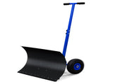 29 x 18in Adjustable T-Handle Snow Plow with Inflatable Wheels, Heavy Duty Human-Powered Manual Snow 89149481