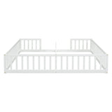 Double Twin Floor Bed with Fence, Guardrails, without door, White W504P143286