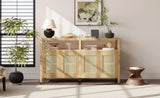 TREXM Bohemian Style Rattan Buffet Storage Cabinet with Solid Wood Frame, Sideboard with 3-position N715P290093N