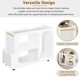 ON-TREND Mobile End Table with Lockable Wheels, Narrow Coffee Table with 5mm Thick Fluted Tempered N721P179241K