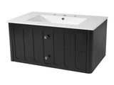 30" Modern Floating Bathroom Vanity with Oval Knobs & Round Edge, Soft-Close Drawer Slides, Bathroom 20155668