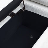 Elegant Upholstered Linen Storage Bench with Cylindrical Arms and Iron Legs for Hallway Living Room W487128010