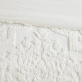 3 Piece Tufted Cotton Chenille Damask Comforter Set Off-White King/Cal King B03597088