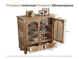 Farmhouse Storage Cabinet, Distressed Wood Kitchen Pantry Cabinet with 2 Glass Doors & 2 Drawers, W2295P475273
