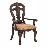 Traditional Formal Armchairs Set of 2 Cherry Finish with Gold Tipping Fabric Upholstery Wooden B011P171307