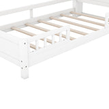 ZNTS Wood Twin Size Platform Bed with Built-in LED Light, Storage Headboard and Guardrail, White WF308150AAK