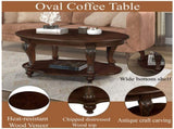 42'' oval wood coffee table for Living Room, 2-Tier Solid Wood Cocktail Table with Open Storage W1202P164013