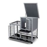 ZNTS Detachable Rabbit Hutch with Removable Tray and Rolling Casters, Gray+White W2181P190614