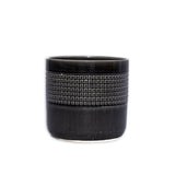 Handmade Black Glazed Ceramic Planter Set of 3, 9" 7" 6" Diameter, Grid Pattern, for Succulents & W3273P322258