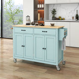 Kitchen Island Cart with 4 Door Cabinet and Two Drawers and 2 Locking Wheels - Solid Wood Top, 78818637
