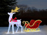 5ft Lighted Christmas Reindeer & Sleigh Outdoor Yard Decoration Set with LED Lights, Red & White 85467541