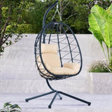 Egg Chair with Stand Indoor Outdoor Swing Chair Patio Wicker Hanging Egg Chair Hanging Basket Chair W87433841