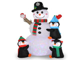 6ft With 3 Penguins, 4 Light Strings, 1 Colorful Rotating Light, Inflatable, Garden Snowman 65285313