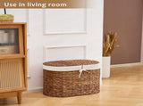 Oval Laundry Hamper with Lid, Woven Natural Water Hyacinth Laundry Hamper 03967085