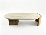48.42 inch Oval Coffee Table, Modern Coffee Table with Faux Wood Curved MDF Legs, Faux Travertine W5230P567208