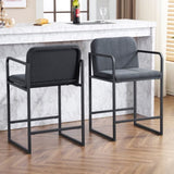 Set of 2,Modern Upholstered Counter Height Bar Stool with Armrests, Metal Frame and Padded Seat, 35699034