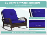 Dark Blue Wicker Porch Rocker with Soft Plush Cushion, Weather Resistant Rattan Rocking Chair 79367051