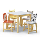 ZNTS 5 Piece Kiddy Table and Chair Set , Kids Wood Table with 4 Chairs Set Cartoon Animals 14281906