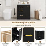 ZNTS Classic 30" Black Bathroom Vanity Set, Floor Standing, with Three Drawers, One of Which is a N729P194978B