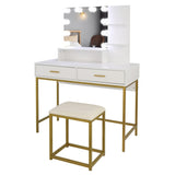 ZNTS Large Vanity Set with 10 LED Bulbs, Makeup Table with Cushioned Stool, 3 Storage Shelves 2 Drawers, 23103945