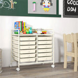 12-Drawer Rolling Storage Cart - 2-Row 10-Storey, Multicolor Drawers, 4 Wheels , White 38074436