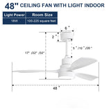 ZNTS 48 Inch Indoor Wood Ceiling Fan With 3 Solid Wood Blades Remote Control Reversible DC Motor For W882140948