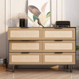 ZNTS 6 drawers Rattan dresser Rattan Drawer, Bedroom,Living Room W75763041