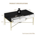 Modern Black and White Coffee Table with 2 Drawers, Living Room Storage Table T3609P347453