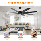 ZNTS 72 inch Ceiling Fans no Light with Remote Control, 8 Reversible Blade, Quiet DC Motor, Timer W2352P221668