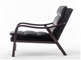 Mid-Century Modern Black Accent Chair with Wood Armrest, Upholstered Reading Chair for Living Room B2735P507019