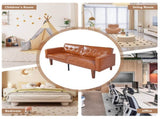 Modern PU Leather Futon Sofa with Tufted Backrest, Adjustable Reclining Couch with Wood & Metal 36536847