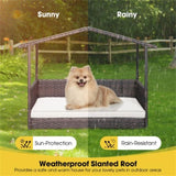 ZNTS Dog House Outdoor with Canopy, Rattan Dog Bed with Water-resistant Cushion, 90952212