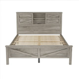 Farmhouse Platform Bed with Double Sliding Barn Door, Queen Size Rustic Wood Bed with
Charging WF317944AAG
