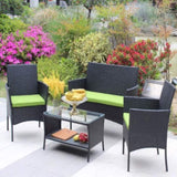 ZNTS 4 PC Rattan Patio Furniture Set Outdoor Patio Cushioned Seat Wicker Sofa W20985038