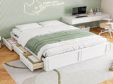 Wood Queen Size Platform Bed Frame with 6 Drawers, White N709P241723K