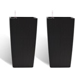 Pack of 2 Square Planter for Garden 22-Inch High Faux Rattan Design Flower Pot with Automatic W3213P311468