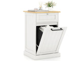 Tilt Out Laundry Hamper Cabinet Bamboo MDF 10Gal with Drawer Anti-Toppling Device WhiteNatural 72242550