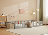 Kids' playpen bed with door and board, grey twin wooden bed 14020700