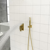 Dual Shower Head - 10 Inch Wall Mounted Square Shower System with Rough-in Valve,Gold W124381741