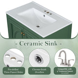 30" Bathroom Vanity with Sink, Two Doors with Shelf, Soft Close Door Hinges, Vintage Style, Green N759P226000F
