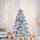 ZNTS 6FT Pre-Lit Spruce Snow Flocked Christmas Tree, Artificial Hinged Xmas Tree with 300 Multi-Color LED N704P199474A