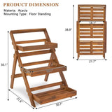 ZNTS 3-Tier Acacia Wood Plant Stand, Foldable Compact Indoor/Outdoor Display Rack for Plants and 65336558