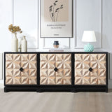 3D Geometric Carved Double-Door Cabinet Manufactured Wood Storage Cabinet, Modern Decorative W2729P199004