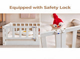 Full-Size Wooden Children's Bed with Gate and Bed Slats Painted Pine Fence-Style Bed 32453107