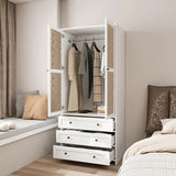Hollow pattern 2 door 3 drawer wardrobe, the collision of wood color and white, suitable for 04996818