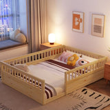 ZNTS Full Floor Bed Frame with Fence, Wood Kids Floor Beds Frame for Bedroom Playroom,Natural W2593P164752