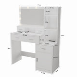 The white vanity with a mirror is equipped with a hair dryer rack, while the vanity in the bedroom W1320P186705
